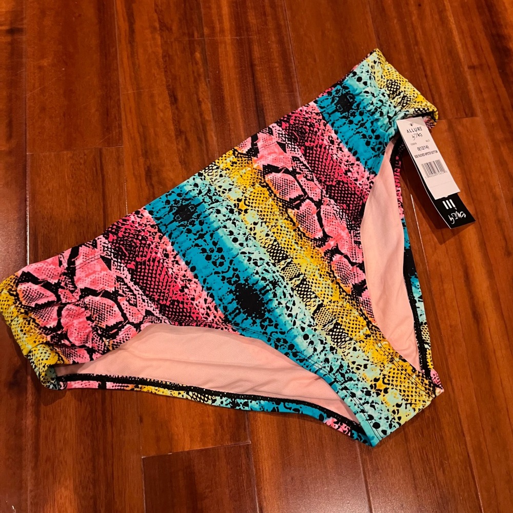 Snakeskin Bikini Bottom Rainbow Multi Stripe Swim ALLURE DTLG Hipster Size 12 14
